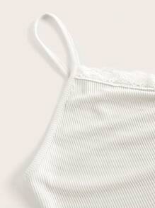 ROMWE 蕾絲拼接褶邊吊帶上衣 - 白色 - 查看 3