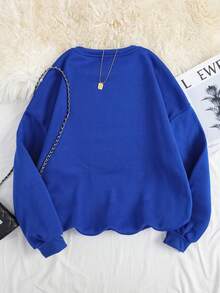 SHEIN Unity Hơn Khẩu hiệu & Hình ảnh Lót nhiệt Áo nỉ - Xanh đậm - Xem 2