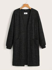 SHEIN LUNE Solid Open Front Pocket Patched Coat In Fall/Winter