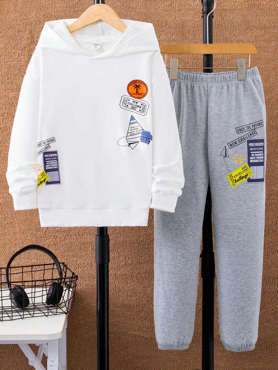 Tween Boy Rocket & Letter Graphic Hoodie & Sweatpants
