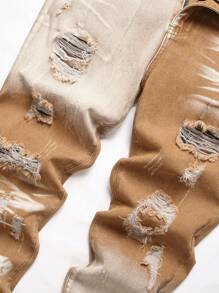 男士破洞抽鬚漂白水洗牛仔褲 - 彩色 - 查看 5