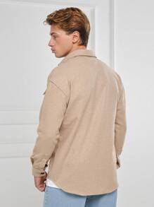 RueChic Men Flap Pocket Button Front Jacket - Beige - View 2
