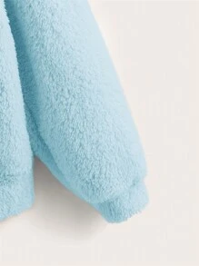 SHEIN EZwear Solid 3D Ear Design Teddy Hoodie - Blue - View 3