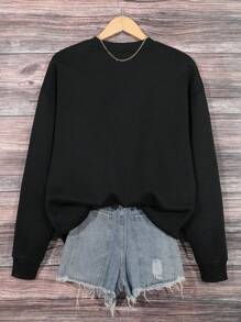 Plus Letter Graphic Drop Shoulder Sweatshirt - Black - View 2