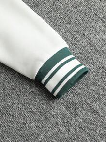 SHEIN Thiếu niên con trai Thêu Mẫu chữ Hai âm Áo khoác Đại học Không có áo Hoodie - Màu xanh lá cây đậm - Xem 4