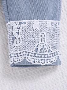 Baby Girl Contrast Lace Bodysuit & Ripped Frayed Jeans - White - View 5