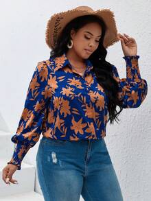 SHEIN VCAY 大碼印花燈籠袖襯衫 - 彩色 - 查看 2