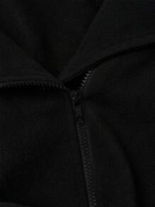 SHEIN Clasi Plus Solid Zip Up Belted Flare Hem Overcoat - Black - View 5