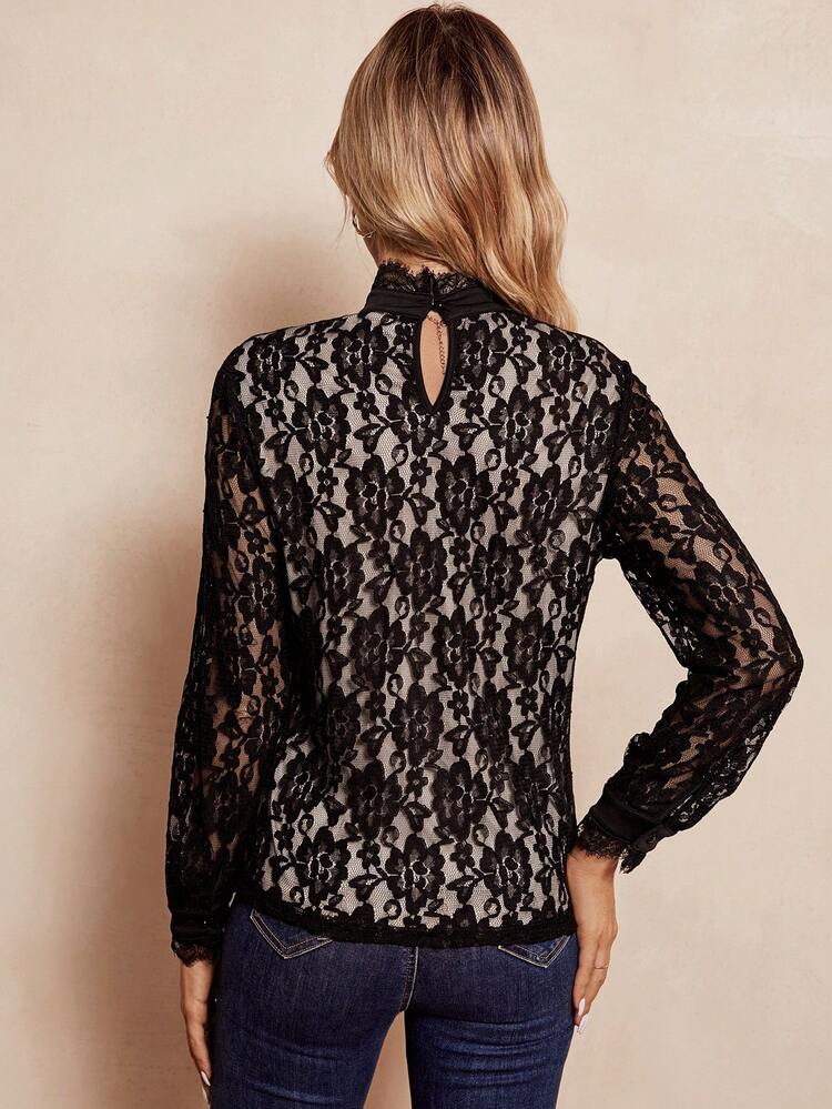 Mock Neck Lace Blouse