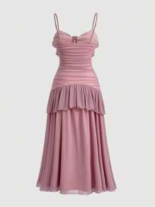 SHEIN MOD Vestido camisola fruncido con ribete de volantes - Rosa - Ver 2