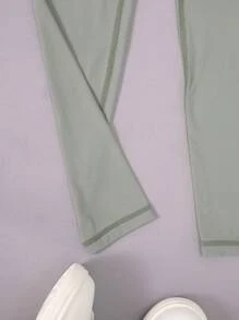 SHEIN Tween Girl Solid Sports Tee & Leggings - Green - View 4