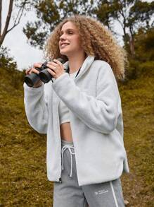 In My Nature Solid Zip Up Hooded Jacket - White - View 5