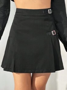 SHEIN EZwear Cao eo Chi tiết nút buộc Xếp nếp Váy - màu đen - Xem 1