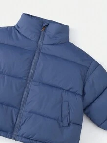 Young Boy Slant Pocket Zipper Padded Coat - Blue - View 3