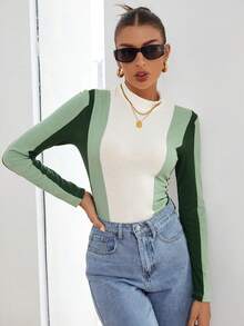 SHEIN Essnce 撞色小高領T恤 - 彩色 - 查看 3