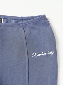 SHEIN EZwear Letter Graphic Flare Leg Pants - Blue - View 6