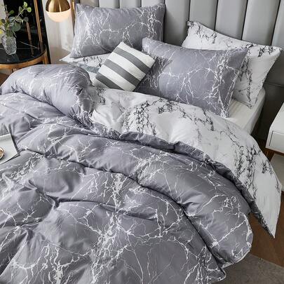 3pcs Grey Marble Pattern Duvet Cover Set, Grey Marble Print 3 Pieces Set, Room Decor, Soft Microfiber Lightweight Duvet Cover, Unisex, 2 Pillow Shams, No Comforter Included, Gift, Polyester Comfortable Breathable All Season, Suitable For Bedroom