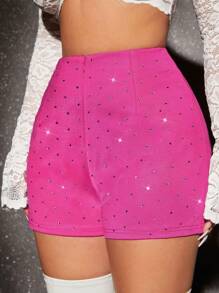 SHEIN SXY Zip Front Shorts - Hot Pink - View 1