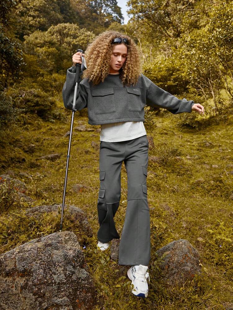 Flap Pocket Side Drawstring Waist Outdoor Sweatpants