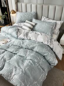 3入組現代美式風格臥室床上用品套裝帶大理石紋樣式&彩色(1被子套&2枕套,棉被)合適的適用於四季 - 彩色 - 查看 1
