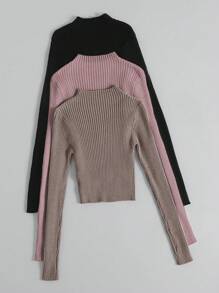 Franclia 3 件套立领罗纹针织毛衣、长袖上衣