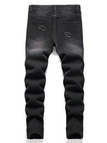 男大童星星印花破洞牛仔褲 - 黑色 - 查看 2