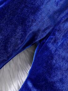 SHEIN Baby Girl Heart Embroidery Hooded Velvet Jacket & Pants - Royal Blue - View 5