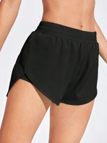 SHEIN Sports 2 In 1 Tulip Hem Athletic Shorts - Black - View 4
