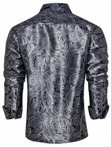 Hombres talla grande Camisa con estampado de paisley con botón - Gris - Ver 2