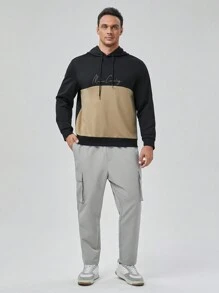 EASEVO Nam Plus Đồ họa Chữ cái Khối màu Dây rút Hoodie - Nhiều màu - Xem 3