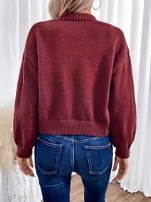 SHEIN LUNE 落肩袖開襟開衫&針織吊帶上衣 - 紅色 - 查看 2