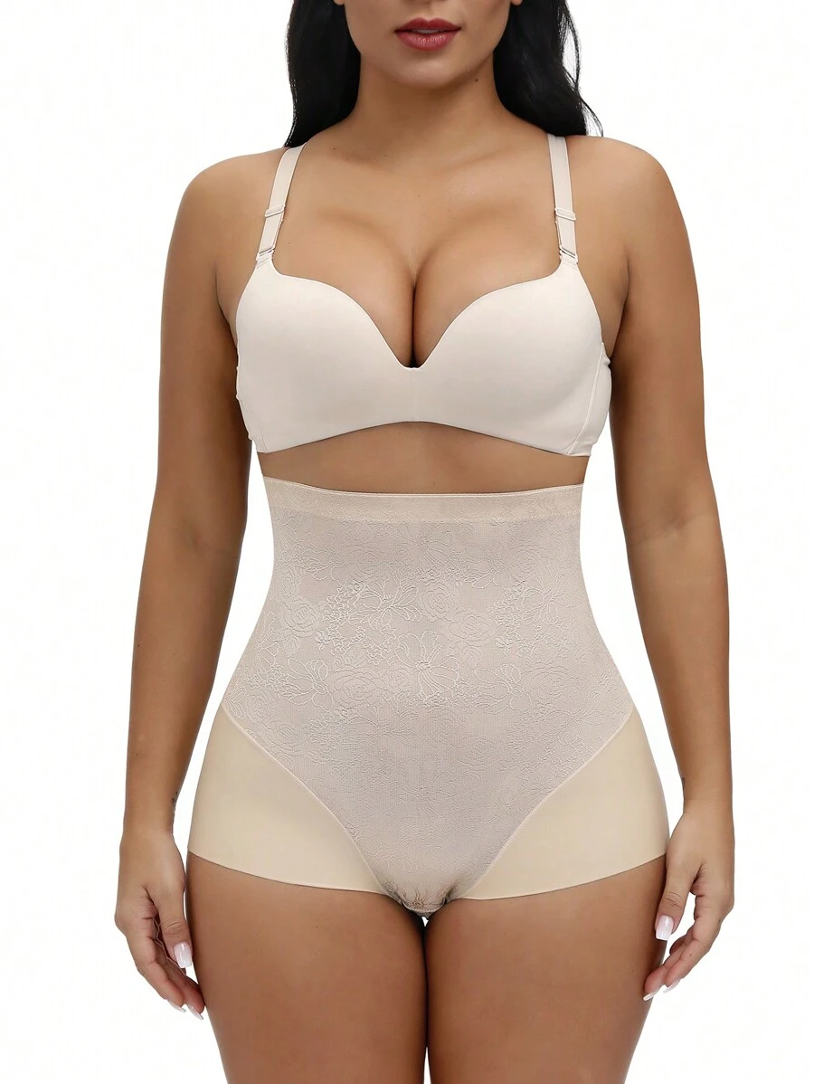 Plus Floral Contrast Lace Shapewear Panty
