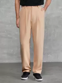 RueChic Men Solid Slant Pocket Suit Pants - Beige - View 4