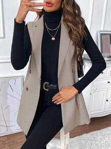 SHEIN Clasi 格紋雙排釦馬甲西裝外套 - 彩色 - 查看 1