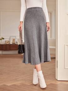 GENKIRA 休闲百搭针织半身裙，适合通勤、秋冬季穿着 - 灰色 - 查看 1