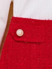 SHEIN 女大童紐扣細節T恤和裙子 - 彩色 - 查看 6