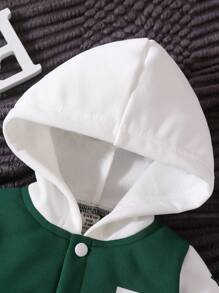 Baby Boy Letter Graphic Colorblock Hooded Jumpsuit - Green - View 3