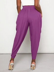 Slaydiva Solid Ruched Drop Crotch Pants - Red Violet - View 2