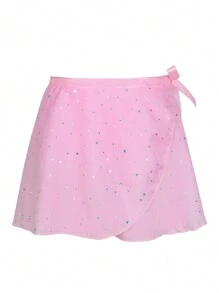 Young Girl Contrast Sequin Bow Side Wrap Active Dress