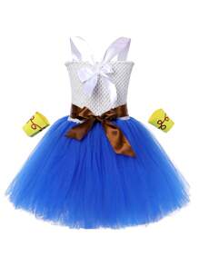 Vestido disfraz de tutú de malla con estampado de vaca de mezclilla para niñas en Halloween - Azul - Ver 2