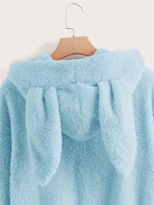SHEIN EZwear Solid 3D Ear Design Teddy Hoodie - Blue - View 4