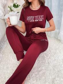 Slogan Graphic Tee & Knot Pants PJ Set / Pajama Set Bridallingerie