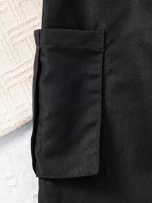 SHEIN 女大童側翻蓋口袋工裝裙 - 黑色 - 查看 5