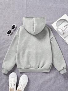 SHEIN Tween Girl Letter Graphic Kangaroo Pocket Sweatshirt - Light Grey - View 2