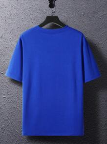 Manfinity Homme Men Letter Graphic Casual Short Sleeve Tee, Boyfriend Gift - Blue - View 2