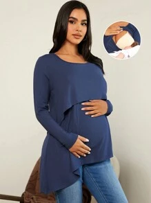 SHEIN Maternidad Camiseta unicolor amamantamiento - Burdeos - Ver 4