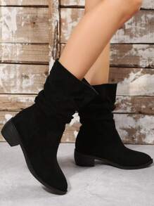 ROMWE Goth Women Faux Suede Slip On Slouchy Boots, Cool Outdoor Fashion Boots - Black - View 2