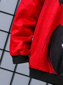 2pcs/Set Tween Boys Abstract Smiling Face Print Patchwork Hooded Sweatshirt And Elastic Waist Jogger Pants Set, Spring Fall - Red - View 4