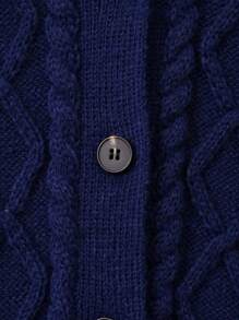 青少年男孩麻花編織條紋飾邊前紐扣開襟衫