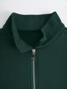 SHEIN EZwear 半拉鏈落肩袖運動衫 - 綠色 - 查看 4